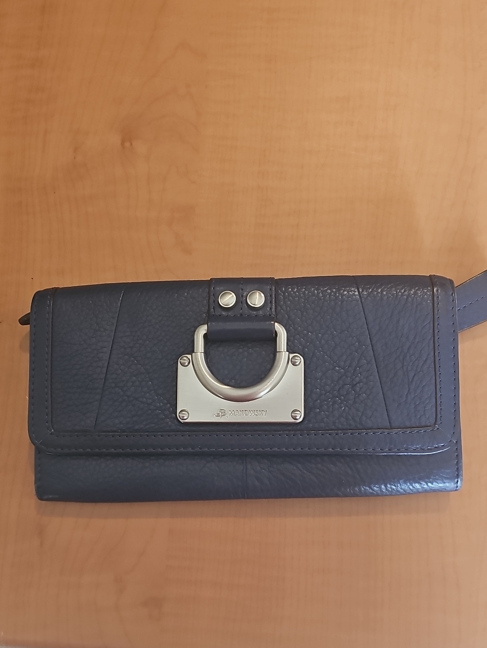 B MAKOWSKY Leather Wallet with Silver Hardware - Navy